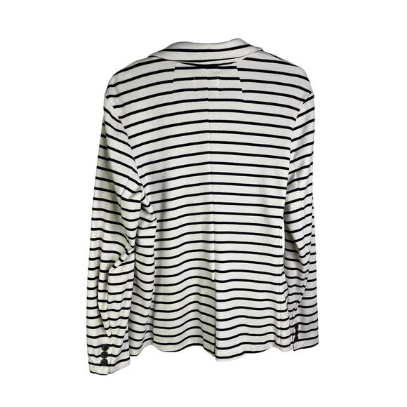 Old Navy Blazer Womens Large Cream/Black Striped Pocket Front Long Sleeve - Picture 3 of 8